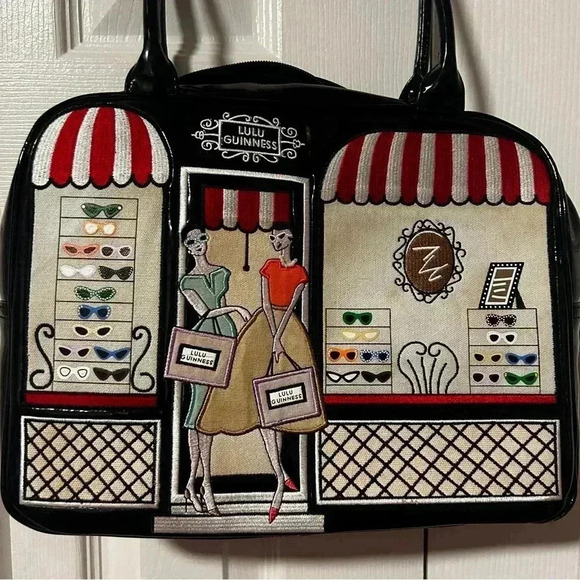 LULU GUINNESS Vintage Sunglasses Shop Patent Handbag Black - Picture 6 of 6